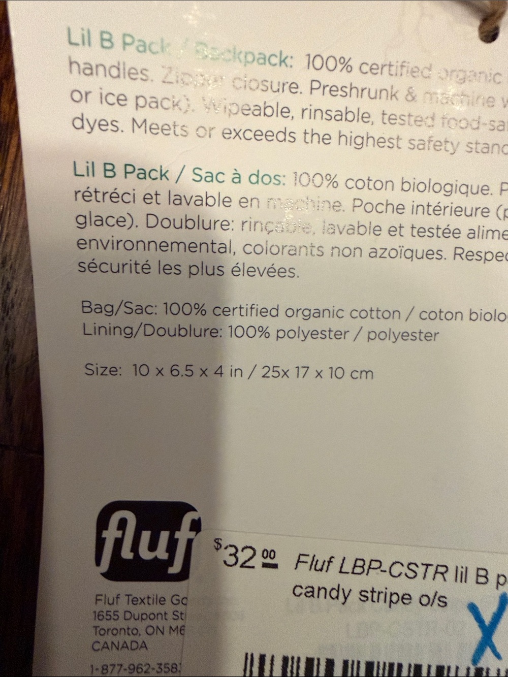 Fluf Lil B Pack Cotton Canvas Striped Wipeable Mini Backpack - Pink, Yellow - Picture 6 of 6